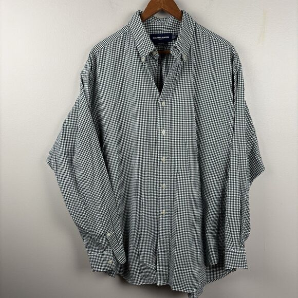 Ralph Lauren Golf Button Shirt Green Gingham Plaid Blue Pony Crest XL Tilden LS - Picture 2 of 9